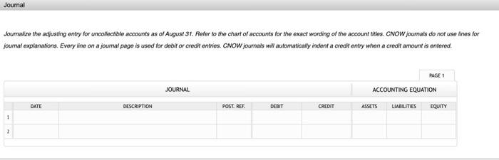 before adjustment on August 31. Required: Journalize the adjusting entry for uncollectible