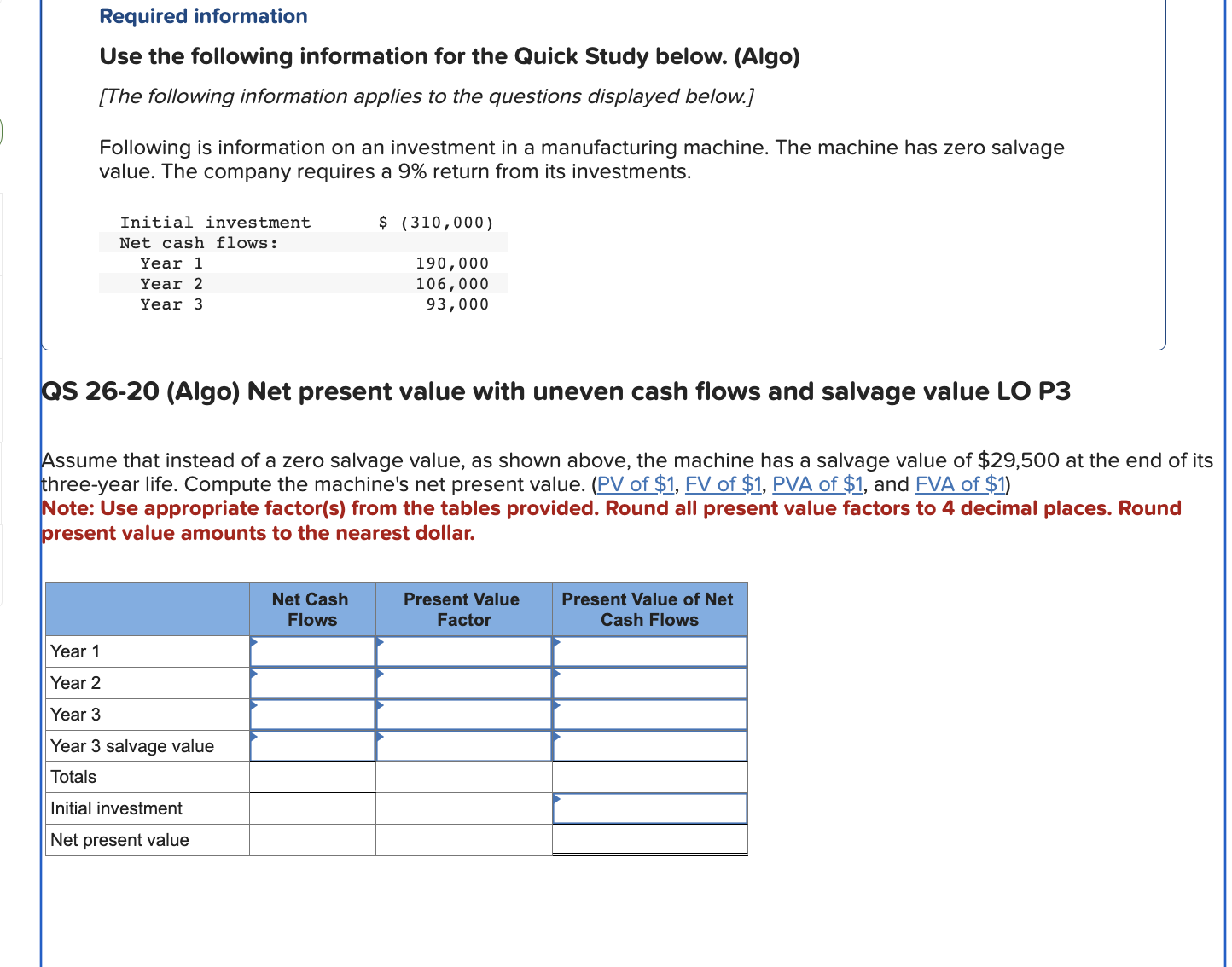 Required information Use the following information for the Quick Study below. (Algo)