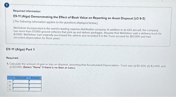 Required information E9-11 (Algo) Demonstrating the Effect of Book Value on Reporting