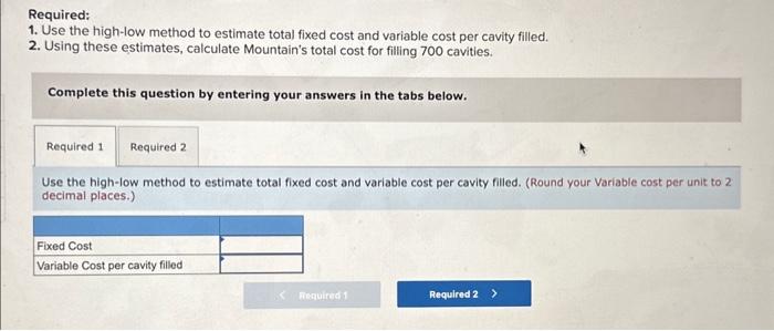 filling cavities. Mountain has recorded the following for the past nine months: