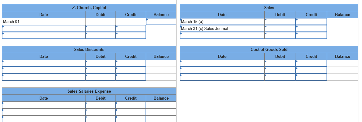 below.] Church Company completes these transactions and events during March of the