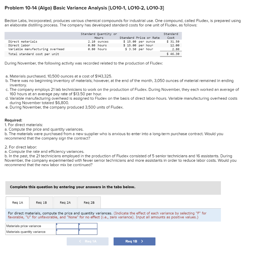 Problem 10-14 (Algo) Basic Variance Analysis [LO10-1, LO10-2, LO10-3] Becton Labs, Incorporated,