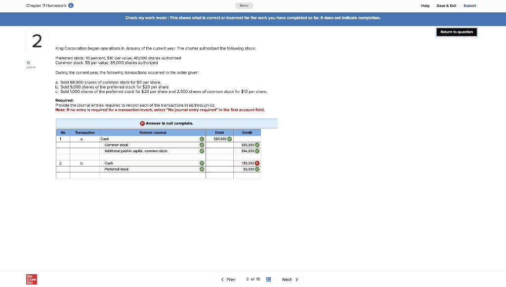 Chapter 11 Homework Save Check my work mode: This shows what is