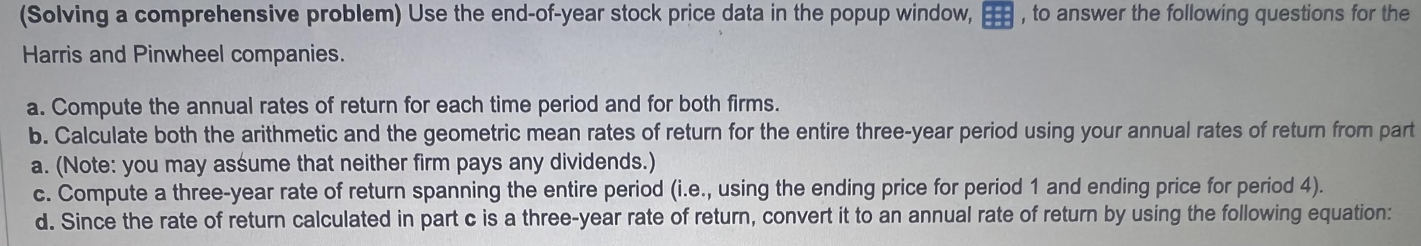 (Solving a comprehensive problem) Use the end-of-year stock price data in the