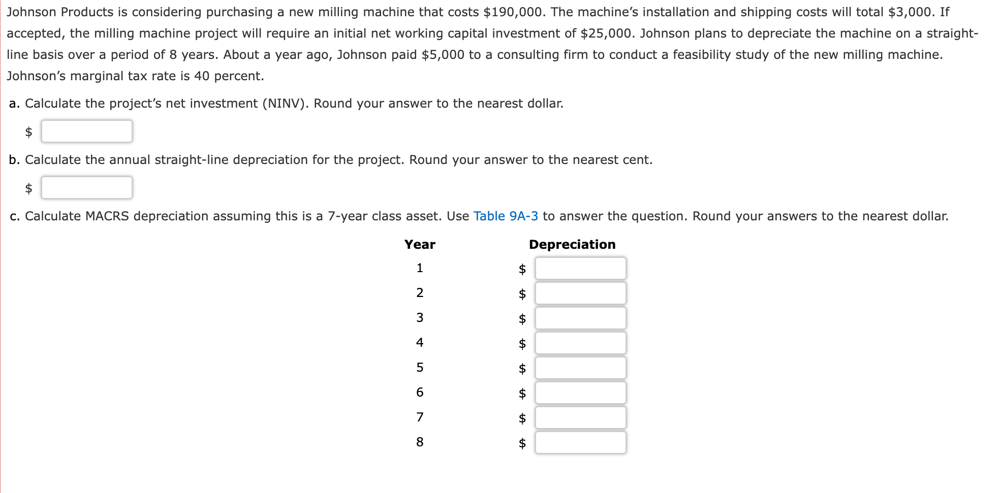 Johnson Products is considering purchasing a new milling machine that costs $190,000.