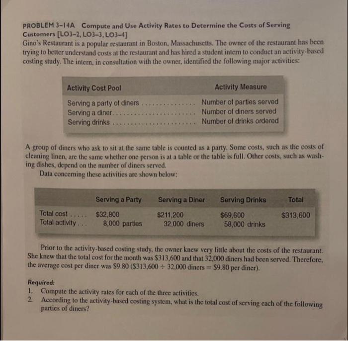 PROBLEM 3-14A Compute and Use Activity Rates to Determine the Costs of
