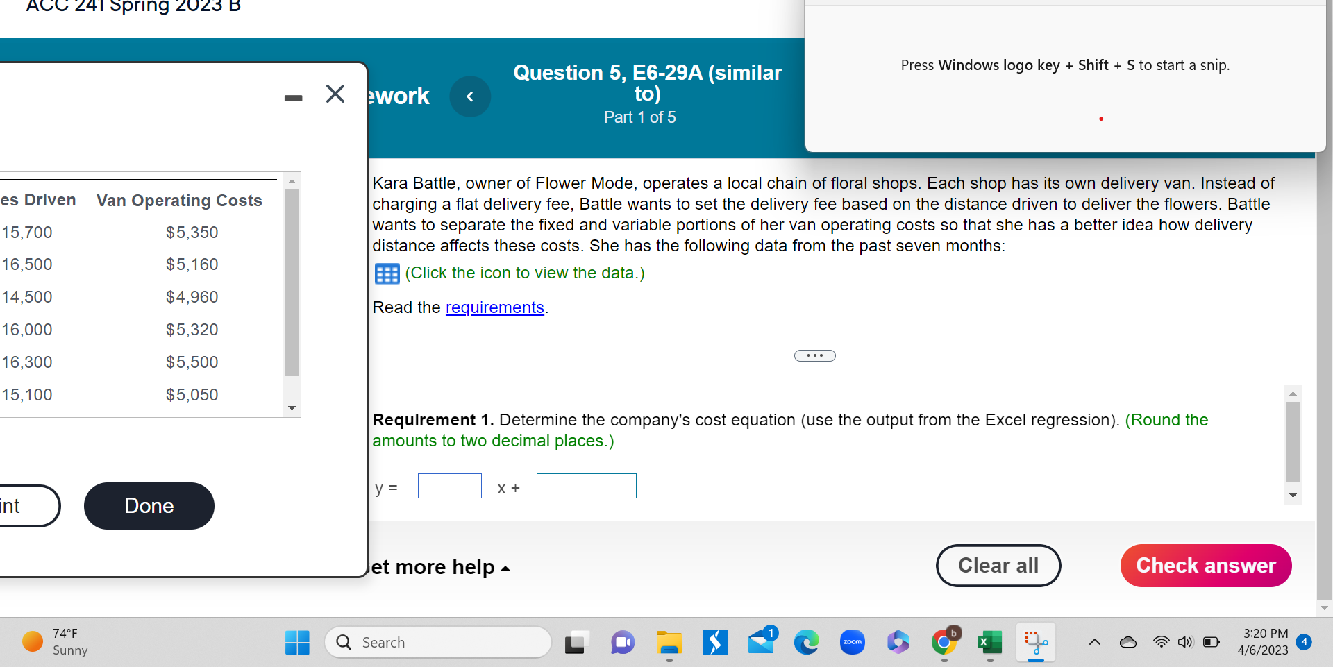 ACC 241 Spring 2023 B es Driven Van Operating Costs 15,700 $5,350