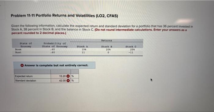 Problem 11-11 Portfolio Returns and Volatilities (LO2, CFA5) Given the following information,