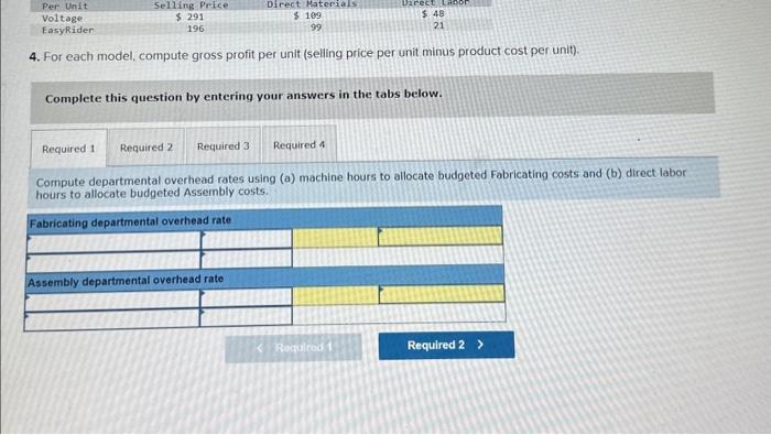per unit, product cost per unit, and gross profit per unit LO