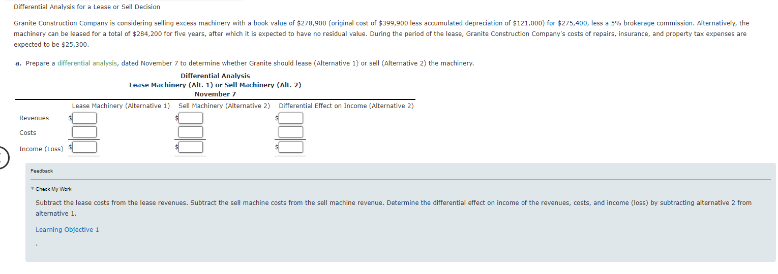 Differential Analysis for a Lease or Sell Decision Granite Construction Company is