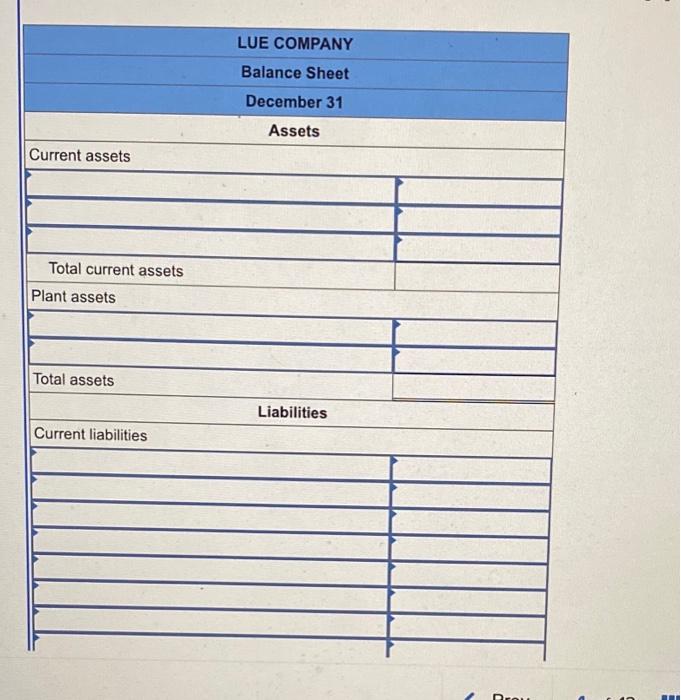 accounts from Lue Company's adjusted trial balance for the year ended December