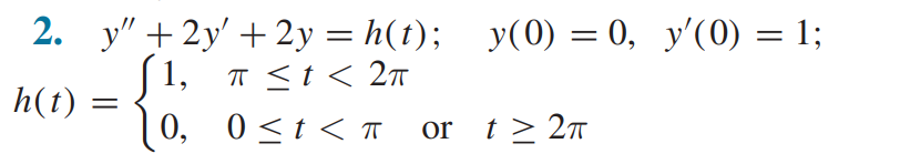 Plot the graph of the solution. 2. y"+2y+2y=h(t); y(0) = 0, y'(0)