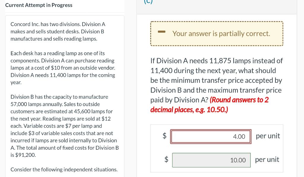 Current Attempt in Progress 2 Concord Inc. has two divisions. Division A
