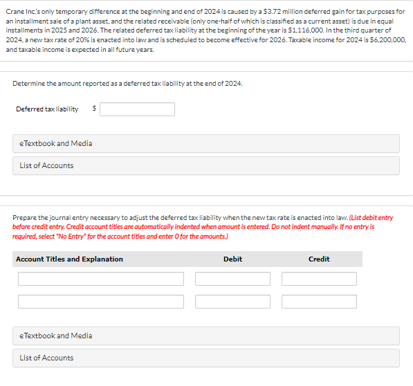 Crane Inc's only temporary difference at the beginning and end of 2024