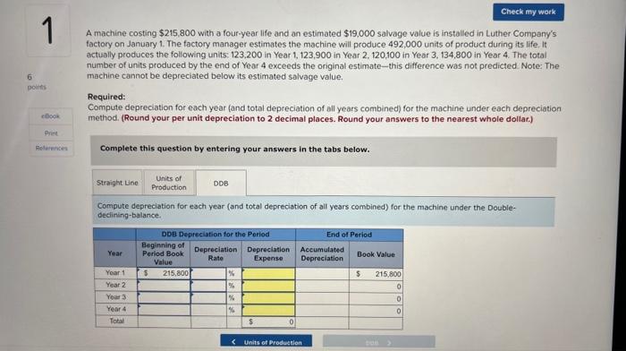life and an estimated $19,000 salvage value is installed in Luther Company's