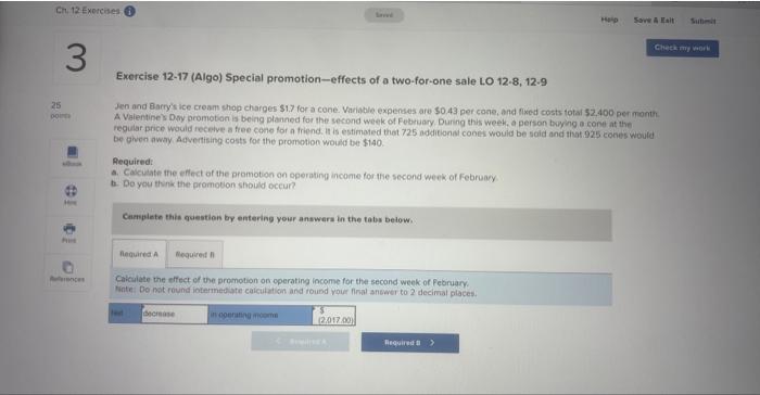 Ch. 12 Exercises 3 25 po Savve Help Save & Exit Submit