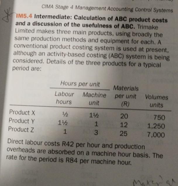 CIMA Stage 4 Management Accounting Control Systems IM5.4 Intermediate: Calculation of ABC