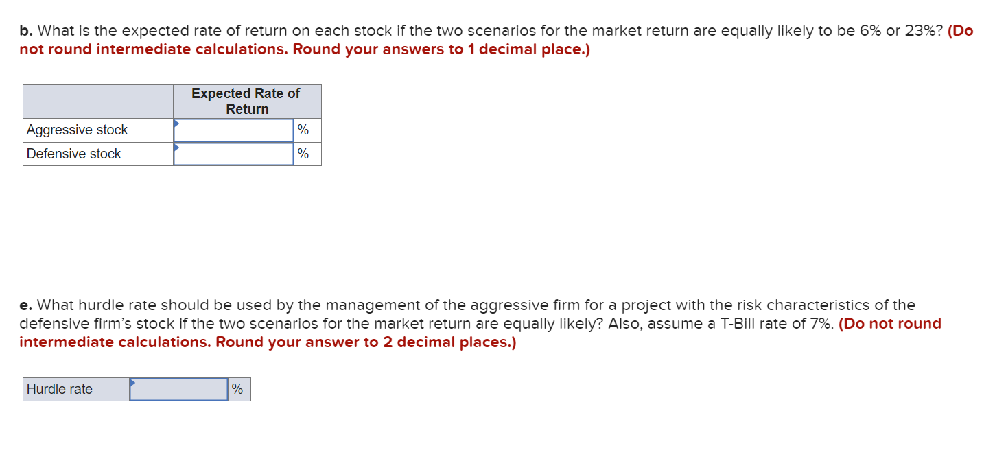 two stocks in two particular scenarios for the rate of return on