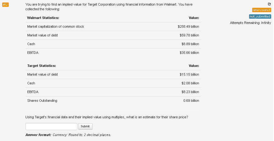 #12 You are trying to find an implied value for Target Corporation
