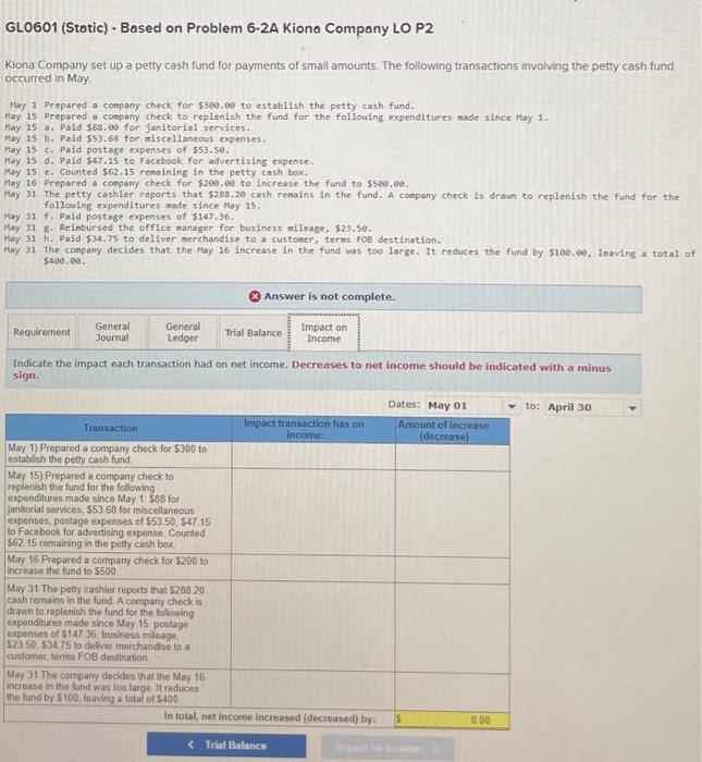 1 Prepared a company check for $300.00 to establish the petty cash