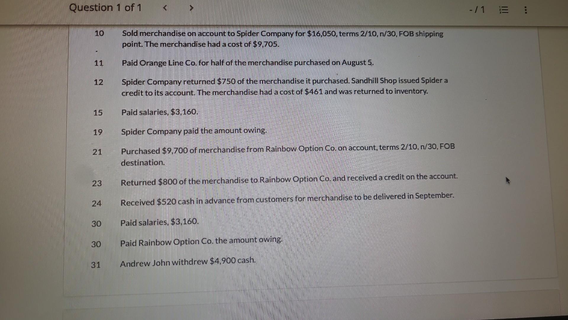 shop has an August 31 fiscal year end, and uses a perpetual