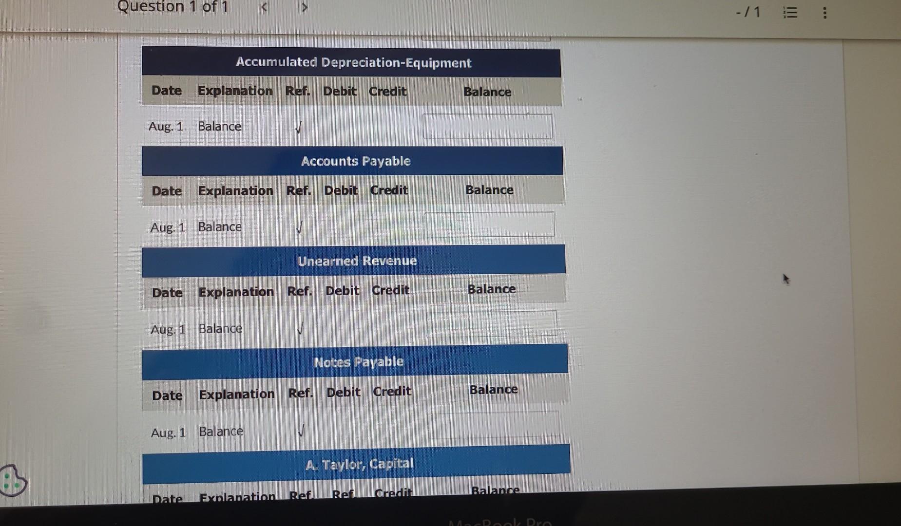 had the following balances in its general ledger: Cash $21,650 A. Taylor,