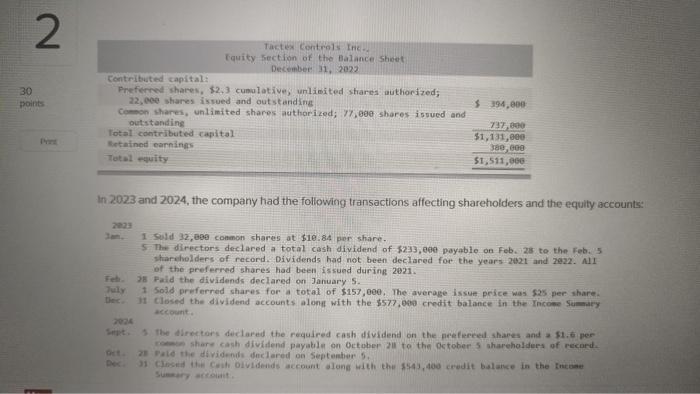 30 2 points PYTE Contributed capital: Tactex Controls Inc.. Equity Section of