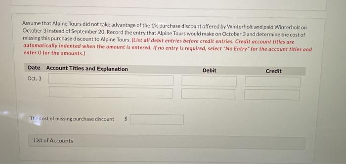the current year. Alpine Tours uses a periodic inventory system. Alpine Tours