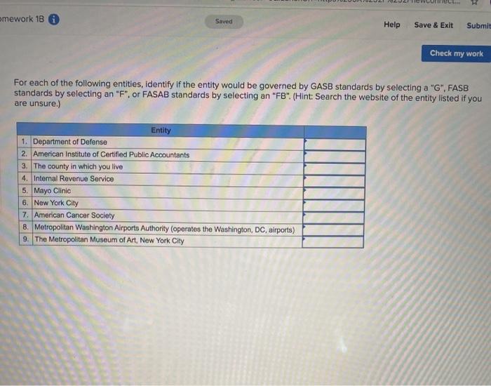 omework 18 i Saved Help Save & Exit Submit Check my work