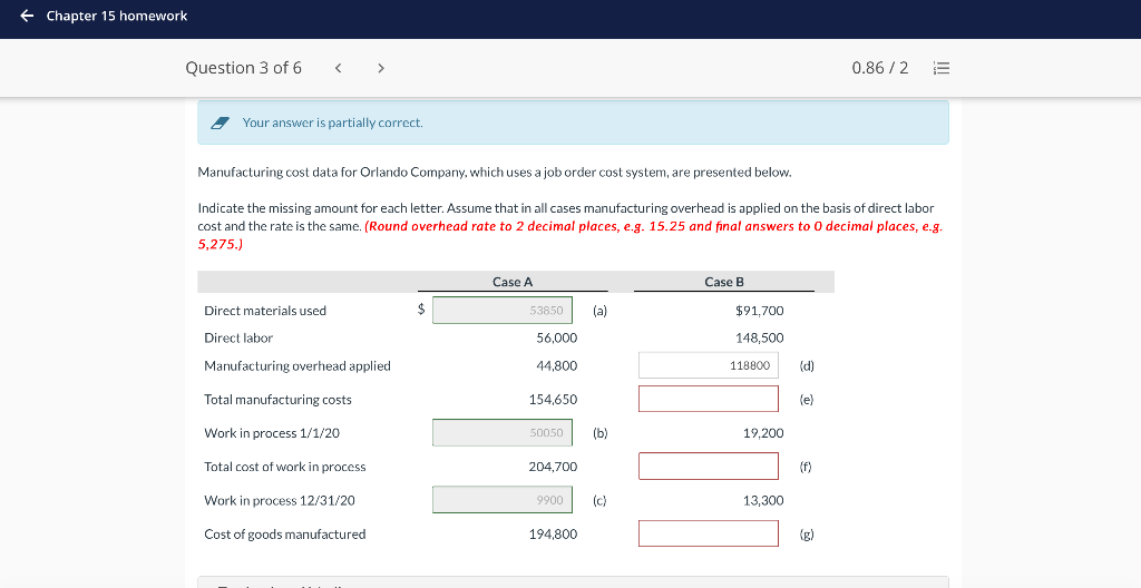 Chapter 15 homework Question 3 of 6 < > Your answer is