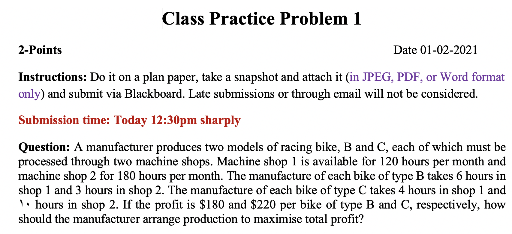 2-Points Class Practice Problem 1 Date 01-02-2021 Instructions: Do it on a