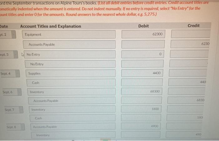 the current year. Alpine Tours uses a perp inventory system. Alpine Tours