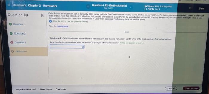 Homework: Chapter 2 - Homework Question list Question 4, E2-10A (book/static) HW