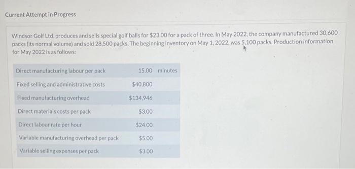 Current Attempt in Progress Windsor Golf Ltd. produces and sells special golf