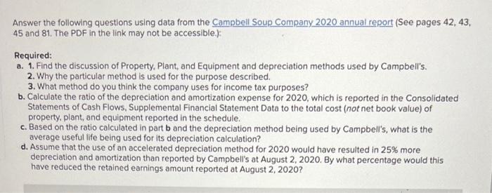 Answer the following questions using data from the Campbell Soup Company 2020