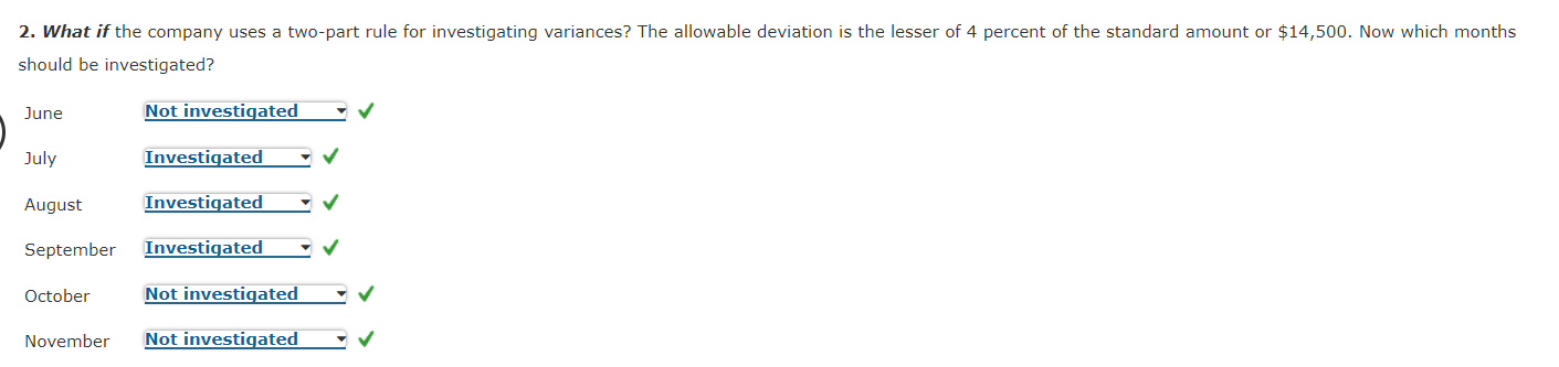 set a standard cost for one item at $328,000; allowable deviation is