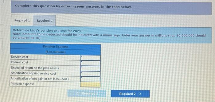 2024, Lacy received the following information: ($ in millions) Projected Benefit Obligation