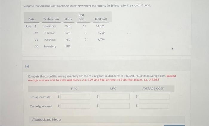 Suppose that Amazon uses a periodic inventory system and reports the following