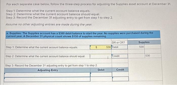 For each separate case below, follow the three-step process for adjusting the