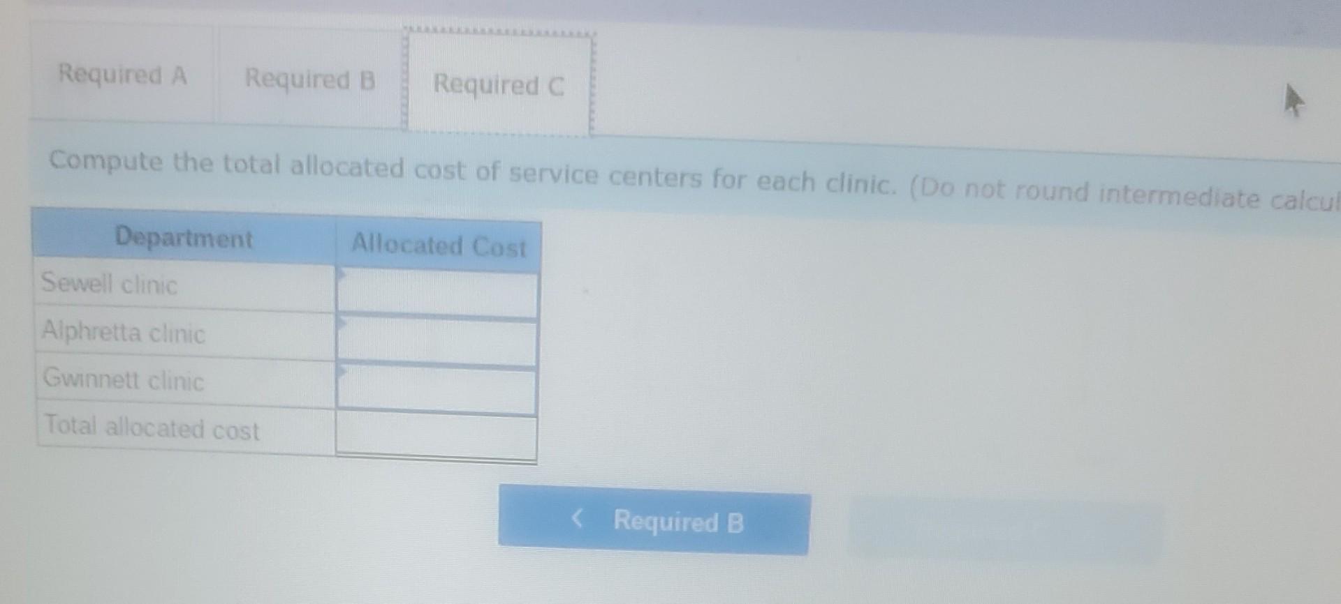 clinic Total allocated cost < Required A Required C > Rooney Health