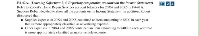 P4-42A. (Learning Objectives 2, 4: Reporting comparative amounts on the Income Statement)
