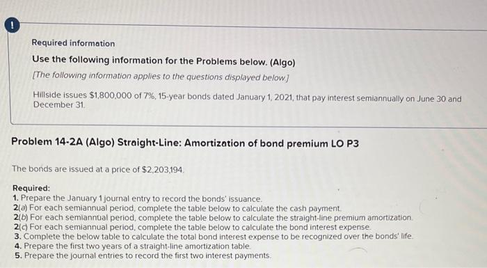 following information applies to the questions displayed below] Hillside issues $1,800,000 of