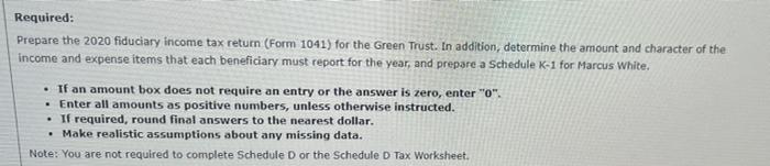 2020 fiduciary income tax return (Form 1041) for the Green Trust. In