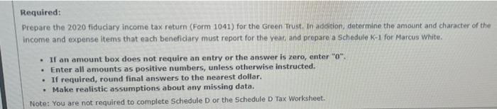 2020 fiduciary income tax return (Form 1041) for the Green Trust. In