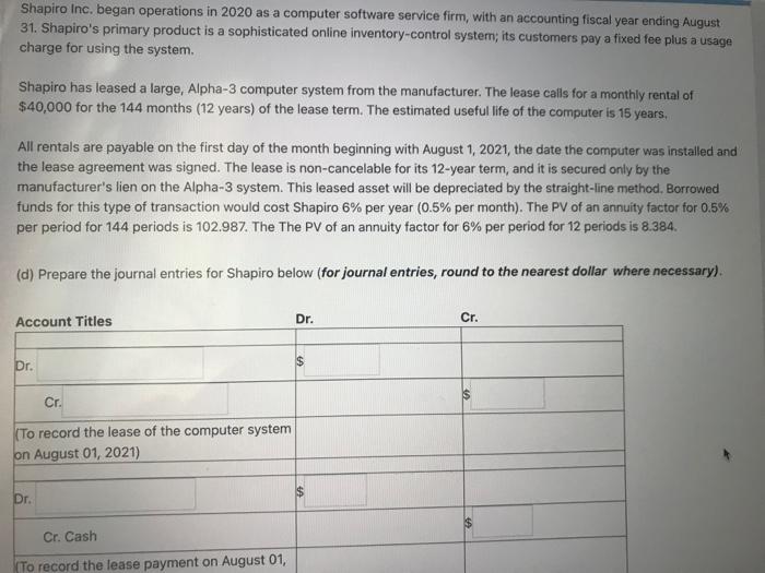 Shapiro Inc. began operations in 2020 as a computer software service firm,