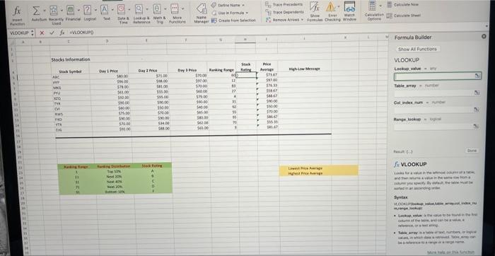 rating letter, like the stock's Ranking Range in cell G5 and the