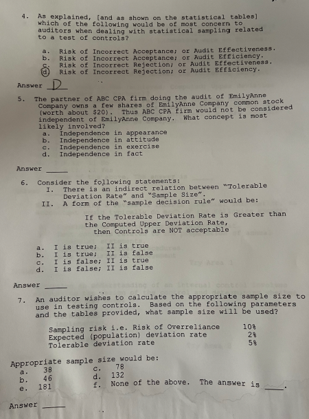 4. As explained, [and as shown on the statistical tables] which of