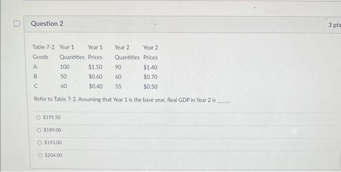 Question 2 Table 7-2 Year 1 Year 1 Year 2 Year 2