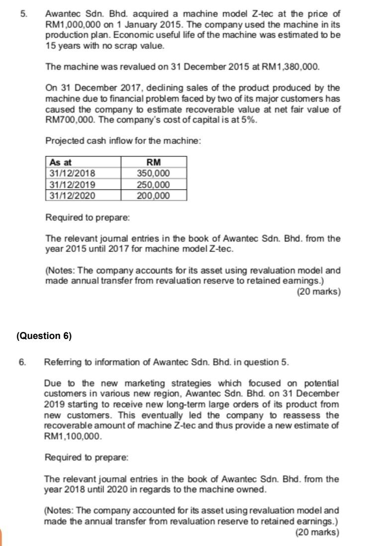 5. Awantec Sdn. Bhd. acquired a machine model Z-tec at the price