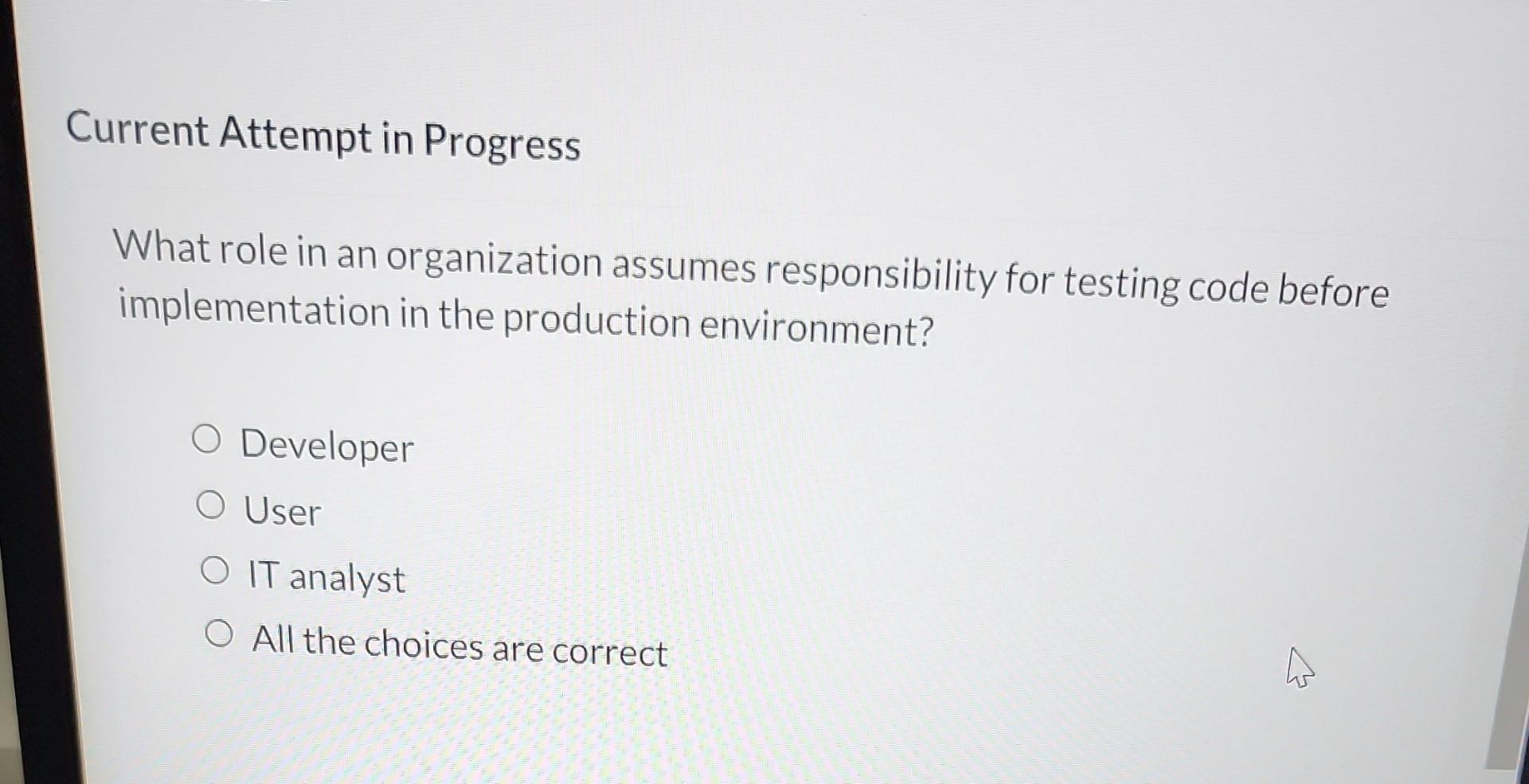 Current Attempt in Progress What role in an organization assumes responsibility for
